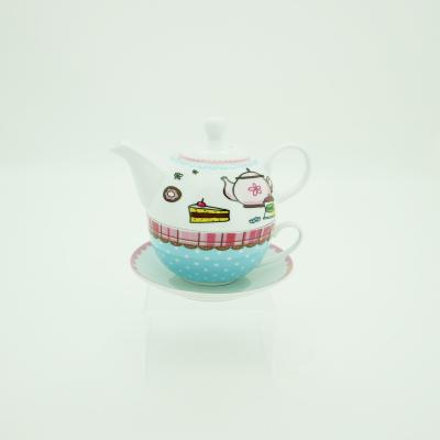 China 700cc ceramic teapot viable for one made in turkish porcelain china teapot and cup in one for sale