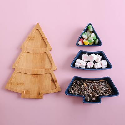 China Sustainable Creative Christmas Tree Family Fruit Dish Box Dessert Ceramic Fruit Dish for sale