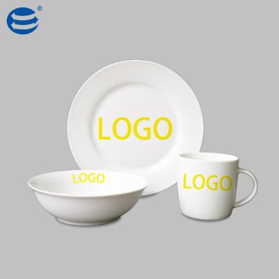 China Who respects the environment; nontoxic ; Dishwasher & Microwave Safe Wholesale Custom Logo & Type Super White Bone China Ceramic Kids Breakfast Dinner Set for sale