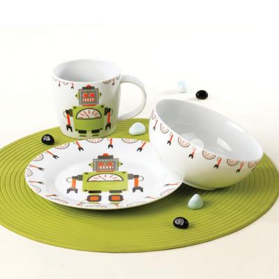 China Lovely Fashionable 3Pcs Cartoon Courtesy Elephant Kids Lunch Dinner Set Porcelain for sale