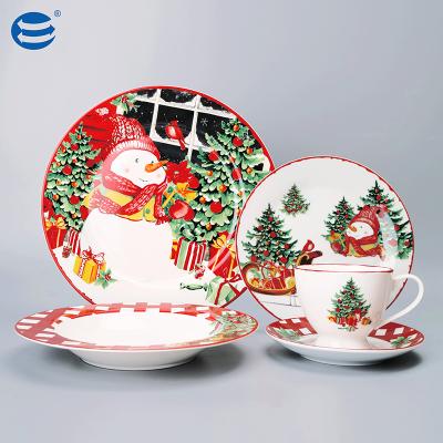 China New Sustainable Western Design 20 Pcs Excellent Christmas Snowman Bone China Dinnerware Sets for sale