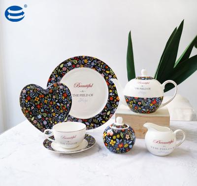 China Hot Selling Luxury Ceramic Porcelain Dinner Set Dishes Teapot Sets And Viable With Color Box Packing for sale