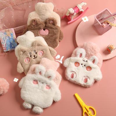 China Hot Gift Q417 22*15cm Water Bottle Rabbit Fur Hand Warmer Square Cute Removable And Washable Hot Water Bag for sale