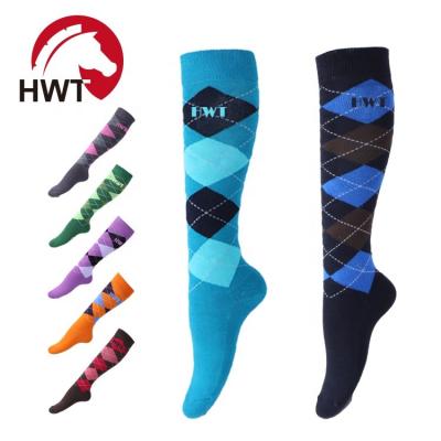 China Breathable Classic Colorful Cotton Argyle Long Horse Riding Socks High Knee Socks For Rider for sale