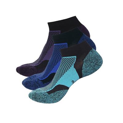 China BY-I-0016 Antibacterial Recycled Polyester Cushioned Ankle Sports Socks Padded Bottom for sale