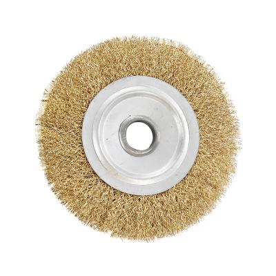 China High Quality Household Tool Kit Brass Wire Coated Wheel Flat Crimped Circular Brush For Rust Removal Polishing Wheels for sale