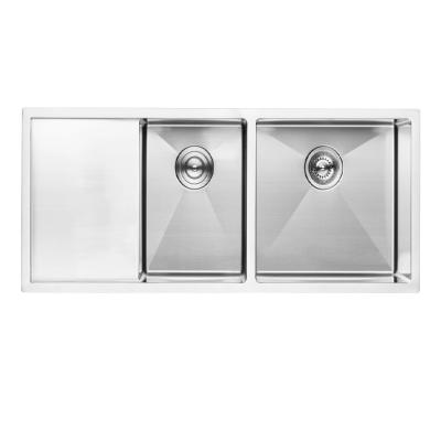 China Without Faucet Double Basin Stainless Steel Kitchen Sink Stainless Steel Undermount Sink With Drain Panel for sale