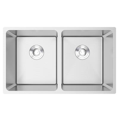 China Without Faucet R25 High Quality Double Bowl Kitchen Handmade Stainless Steel Sinks for sale