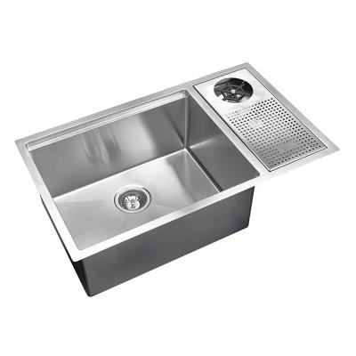 China Without Faucet New Design 304 Stainless Steel Handmade Brushed Concealed Kitchen Sink With Cup Rinser for sale