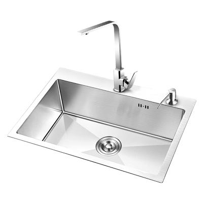 China 18 Gauge Thick 16 Gauge Stainless Steel Single Bowl Kitchen Faucet Best Price Handmade Sink With Faucet Landing for sale