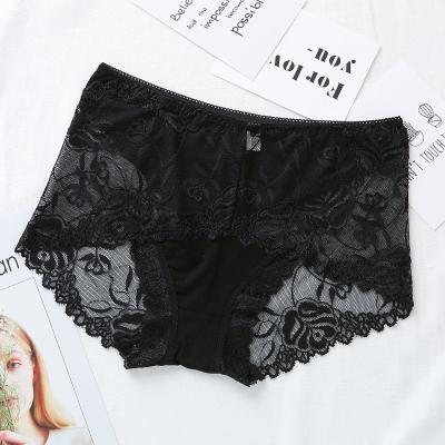 China QUICK DRY Women's Sexy Mature Hollow Waist Panties High Waist Black Transparent Lace Panties Models for sale