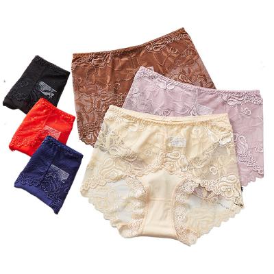 China Teen Girls Plus Mid Waist QUICK DRY Rise In Ladies Mesh Panties Sexy Lace Hollow Out for sale