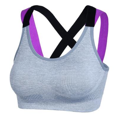 China Beautiful Back Strappy Cross Logo Skin Fitness Bra Breathable Sports Woman QUICK DRY custom contrast color for sale