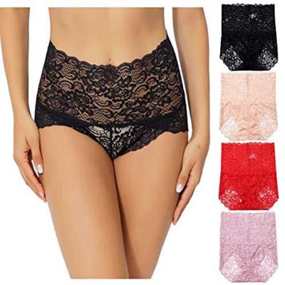 China Dropshipping Antibacterial Women Lace Up Underwear Shorts Hollow Out Lace Up Mesh Floral Female Seamless Briefs Panties for sale