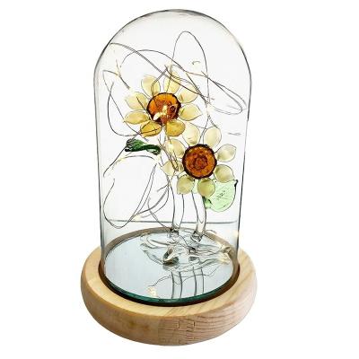 China Europe handmade decorative flower figurine glass sunflower lead glass dome glass flower for sale