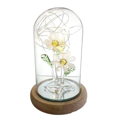 China Europe Wholesale Decorative Gift Eternal Daisy In Glass Dome Valentine Display Led Light Glass Dome Flower for sale