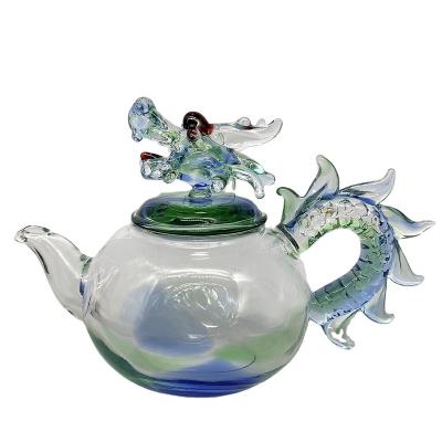 China Viable Colorful Dragon Teapot Borosilicate Glass Tea Pot for sale