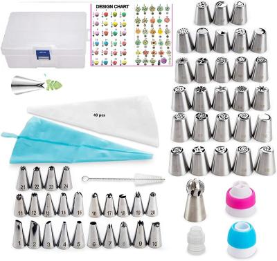 China Hot Selling Disposable Russian Nozzles Set Stainless Steel Icing Piping Tips Cake Cupcake Decorating Kit for sale