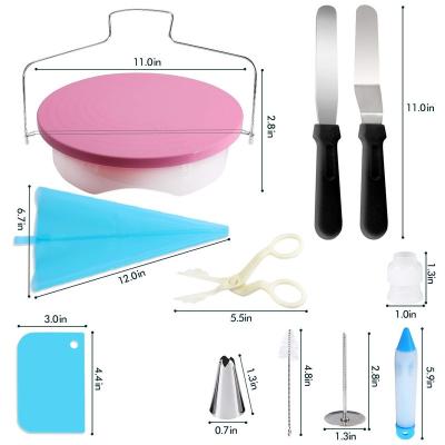 China Low Moq Disposable 16Pcs and 100+ Pcs Complete Cake Baking Supplies Kit Cake Stand Turntable Cake Decorating Tool Kit for sale