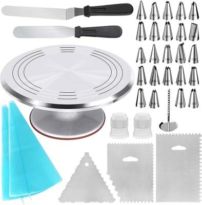 China Amazon viable hot sale 35-in-1 cake decorating supplies with aluminum alloy cake turntable set, for sale