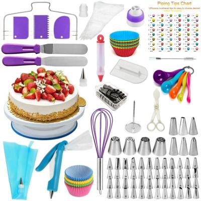 China Amazon Hot Sale 137 PCS Sustainable Cake Turntable Baking Set Tool Kit 11 Inch Non Slip Cake Stand Cake Turntable for sale