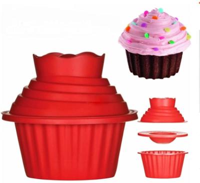 China Top 3 Pack Big Silicone Cupcake Sustainable Giant Cake Mold Top Cupcake Bake Baking Mold Set for sale