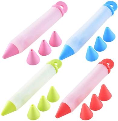 China Amazon Viable Hot Sales Silicone Food Writing Pen, 4pcs Silicone Cake Decorating Pen For Cake Lettering Icing Pen for sale