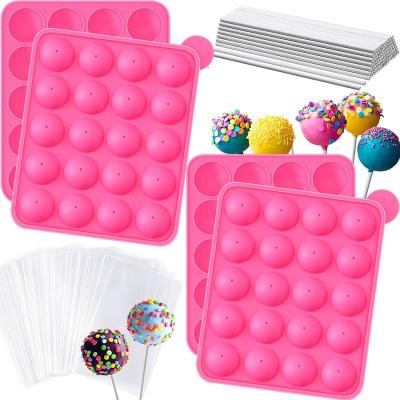 China Amazon disposable cake pop mold set with 20 cavities silicone cake pop molds with sticks, and ribbon twist ties, for sale