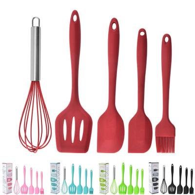 China Viable Silicone Cookware Utensils Set 5pcs Set Whole Spatula Oil Brush Heat Resistant Cooking Beater Cooking Spoon Spatula for sale