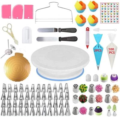 China Sustainable 191 Pcs Cake Decorating Kit Supplies With Cake Turntable Set Russian Piping Tips Baking Tools for sale