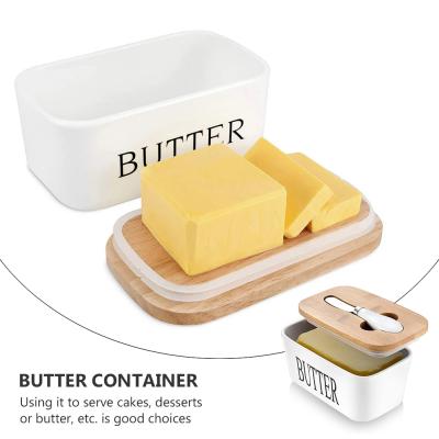 China Viable High Quality Luxury White Butter Dish With Knife With Lid Food Container Wooden Tray for sale