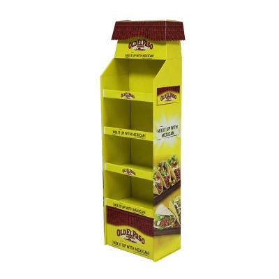 China 2022 Material Recyclable 4 Tier High Quality Customized Paper Display Rack For Food Floor Cardboard Display Stand for sale