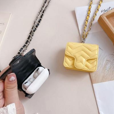 China Lightweight Custom Logo PU Leather Accessories Chain Pro Wireless Air 2 Earphone Bag Protective Case Air 3 for sale