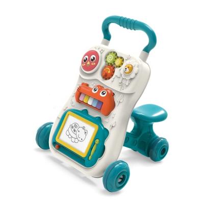 China Music and Lights 2 in 1 Baby Learning Walkers Push Along and Playset Removable Drawing Board Toys Gift for Toddler for sale