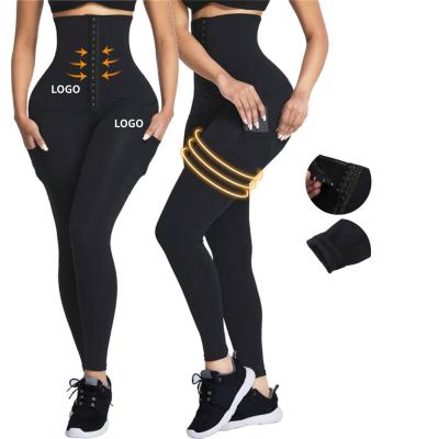 China 2021 Custom Logo Women Abdomen Retraction Butt Waist Trainer Breathable Lifting Gaiters Sweatpants With Pocket for sale