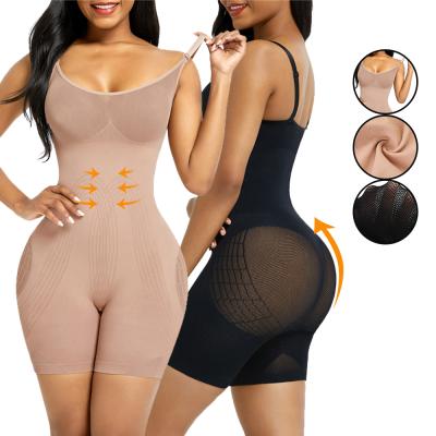 China Breathable Plus Size Tummy Control Body Shaper Women Shaperwear Shorts Mid Thigh With Adjustable Straps Butt Lifter Body Shapers for sale