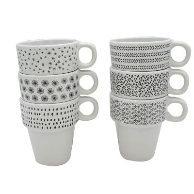 China Sustainable Custom Ceramic Stackable 6pcs Coffee Mug Set With Metal Stand Mini Stoneware Mug for sale