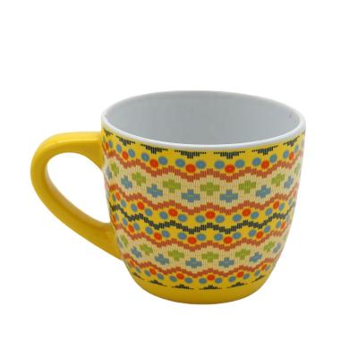 China Disposable Promotional Ceramic Yellow Color Coffee Mug CMYK Design Printing Mug for sale