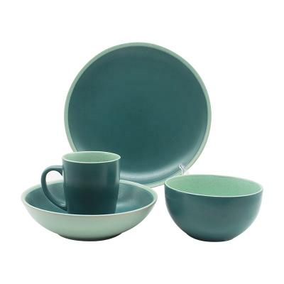 China New Household 16pcs Stoneware 2 Tone Solid Color Disposable Tableware Listing Set for sale