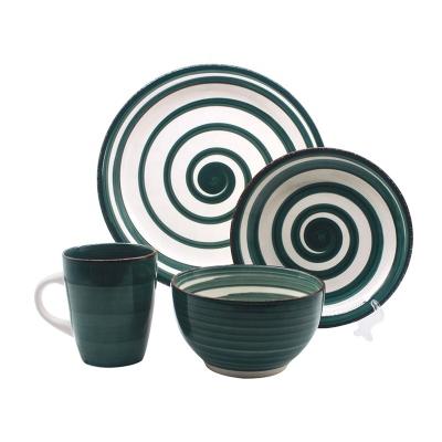 China 2021 Newest Dark Green Round Disposable 16pcs Hand Painted Tableware Set for sale