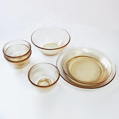 China High Sustainable Thickened Transparent Amber Glass Bowl And Borosilicate Dish Set Tableware Set 12 Heads for sale