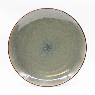 China Viable Wholesales Bulk Price Hotel Ceramic Plate Color Porcelain Flambed Glazed Dinner Dishes for sale