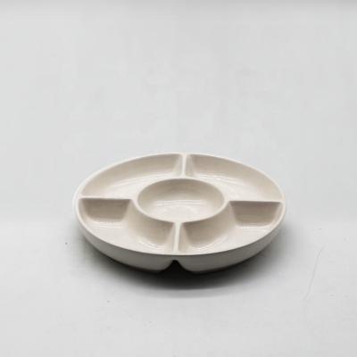 China Sustainable Dish 5 Compartments Snack Serving Tray Ceramic Dish for sale