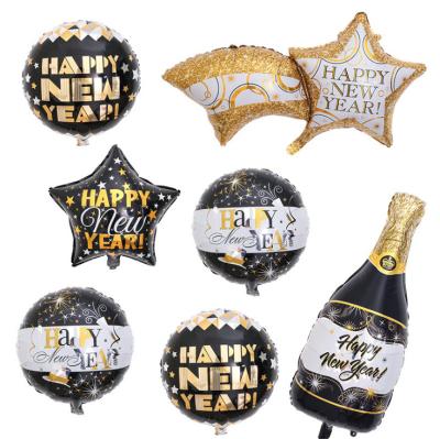 China Foil hot sell 5 packs 18 inch black and gold double side foil balloon for party decoration 2021Happy new year balloon set for sale