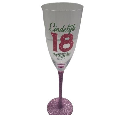 China 18th Birthday Party 10*10*25.5cm Champagne Glass With Engrave On Body for sale