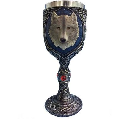 China Unbreakable Stainless Steel Wolf Goblet, 3D Resin Wine Chalice Goblet Beer Mug (Wolf Goblet) for sale