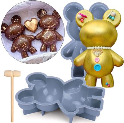 China Sustainable Bear Chocolate Silicone Molds, 2 Pcs Large 3D Tedddy Bear Chocolate Breakable Mold with 1 Hammer for Smash Bears, Mousse Cake for sale