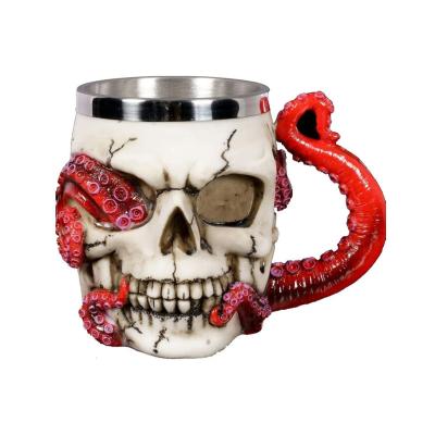 China Unbreakable Skull Mug Parasite Octopus Beer Coffee Mugs with Tentacle Handle, Stainless Steel and Resin Tankard Skull Skeleton Drinkware for sale