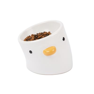 China Sustainable Ceramic Elevated Raised Chicken Shape 15 Degree Inclined Pet Cat Food And Water Feeding Bowl for sale