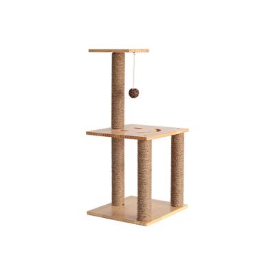 China Small Tall Cheap Solid Wood Large Medium Viable Cat Tree With Sisal Rope by Quility and Sisal Ball for Cat Climbing And Cat Scratching for sale